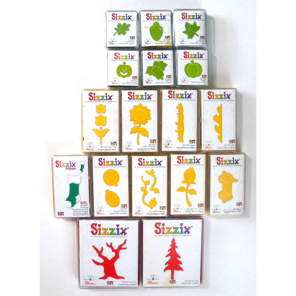 Sizzix Original Red -Yellow & Green Dies Lot of 17 The Little Die-Cutter